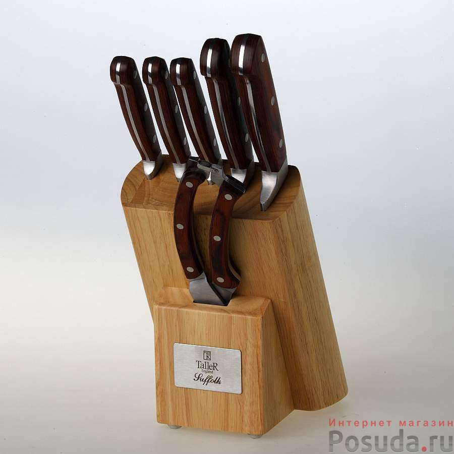 Набор ножей, 7 предметов на деревянной подставке "Саффолк"
