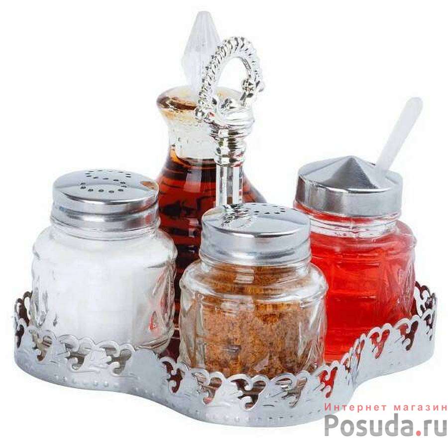 Набор для специй 4 пр. (соль, перец, горчица, масло) на подставке
