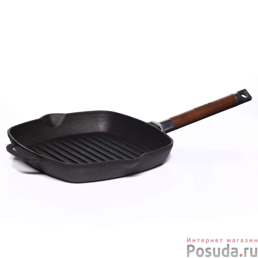 Сковорода-гриль без пресса чугунная 240х240 со съемной ручкой