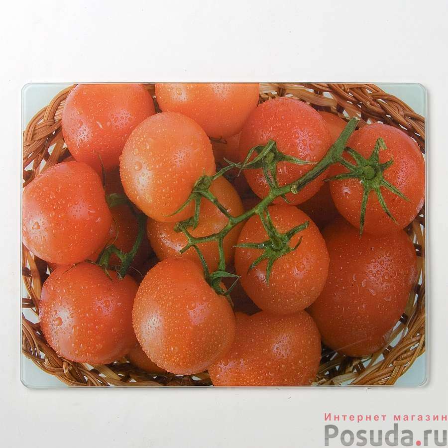 Разделочная доска, стеклянная прямоугольная, 30*40 томаты
