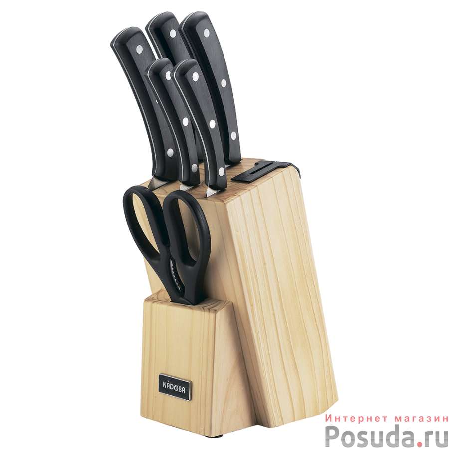 Набор кухонных принадлежностей: 5 ножей и блок для ножей с ножеточкой HELGA NADOBA