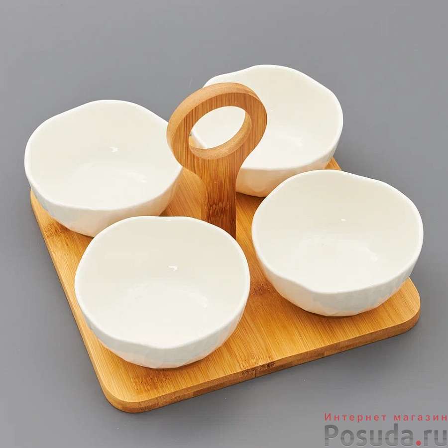 Набор пиал JEWEL Фиона 4 предмета на бамбуковой подставке арт. ПС0045 ...