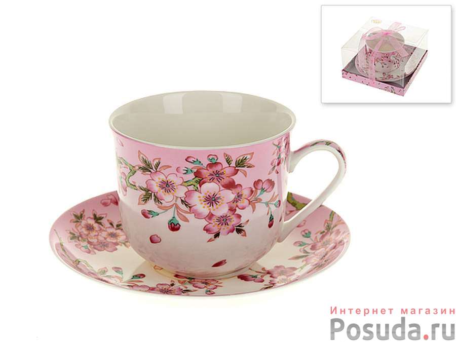 Чайный набор 2пр. "Яблоневый цвет" v=450мл (фарфор) (подарочная упаковка)