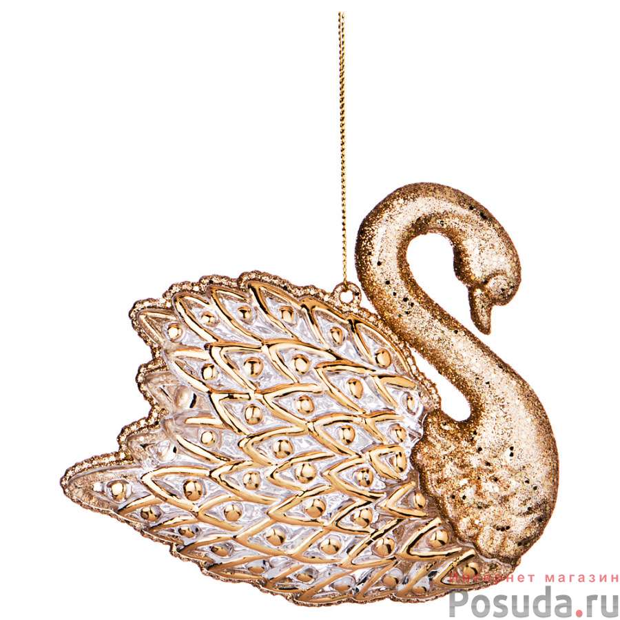 Декоративное изделие Лебедь 12*4 см высота=10 см цвет: золото с глиттером без упаковки (мал=12шт.