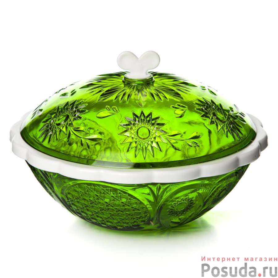 Сахарница с крышкой Хрусталь 0,5 л (прозр.зел - бел.)