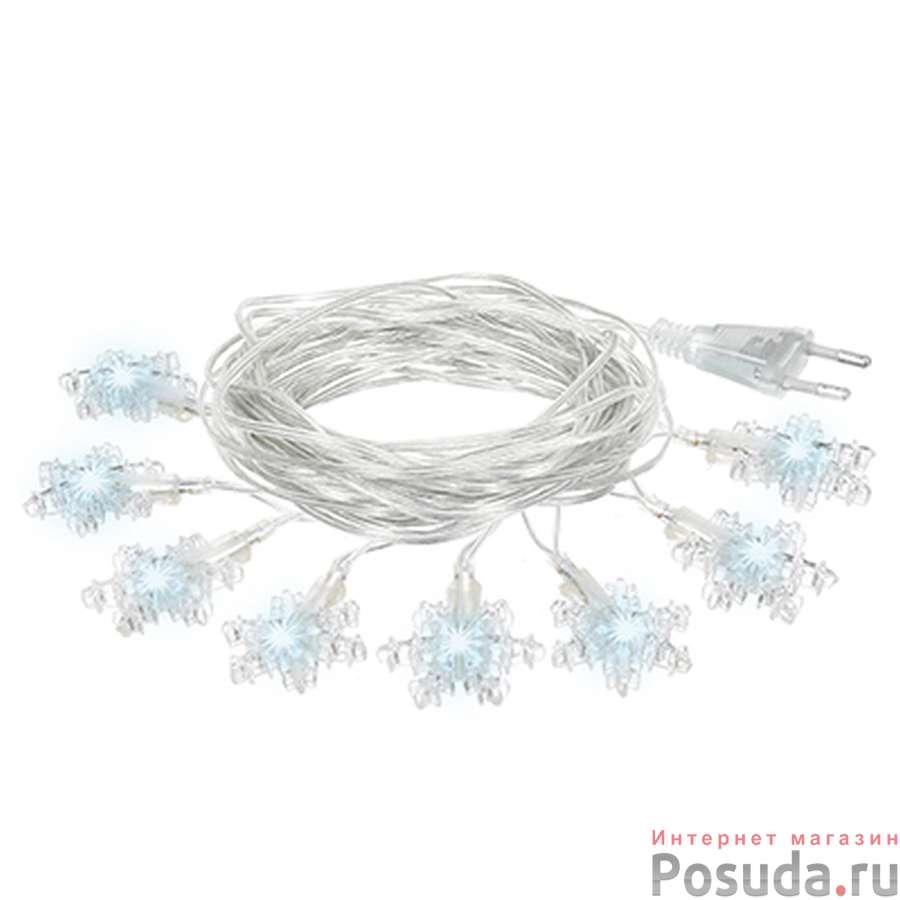 Электрогирлянда "Снежинки" 80 холодных LED ламп, прозрачный провод, 10 м, 220 v /20