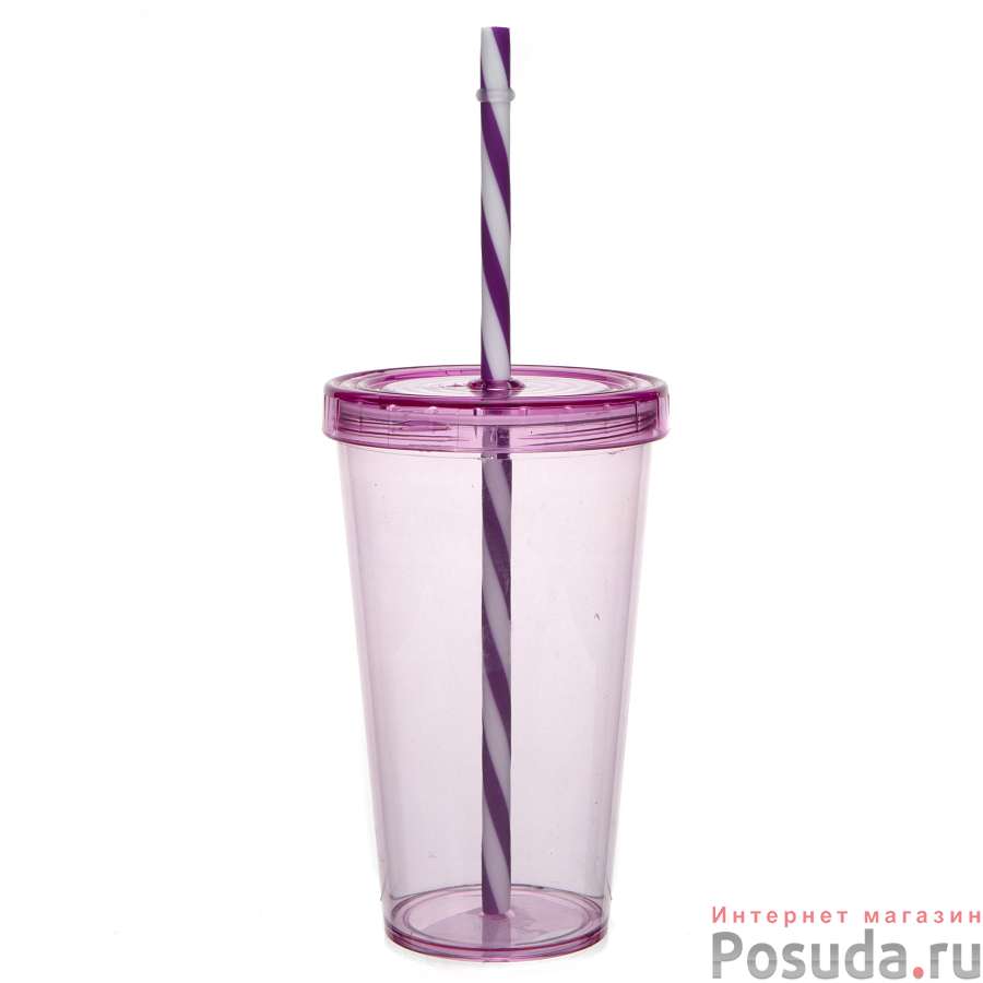 Стакан 660мл с трубочкой (цвет в ассортименте)