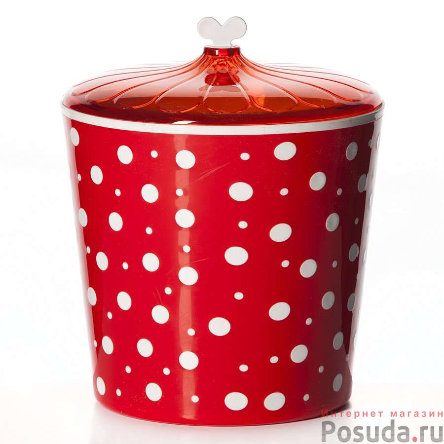 Банка с крышкой "Горошек", объем 3 л, высота 210 мм, диаметр 170 мм (белый горошек на красном фоне)