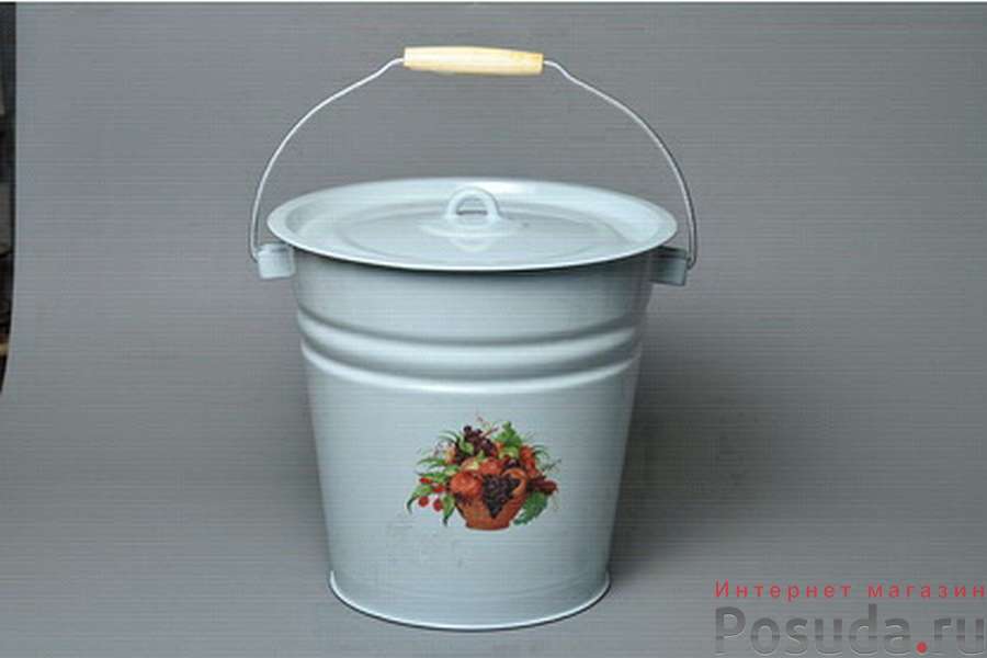Ведро 12л с крышкой с рисунком (цвет в ассортименте)