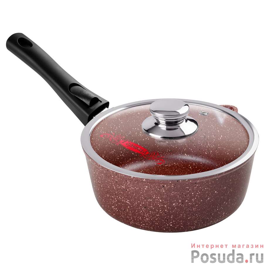 Ковш литой 1,0л съемная ручка стеклянная крышка Шоколад ТМ Горница, кш1613аш