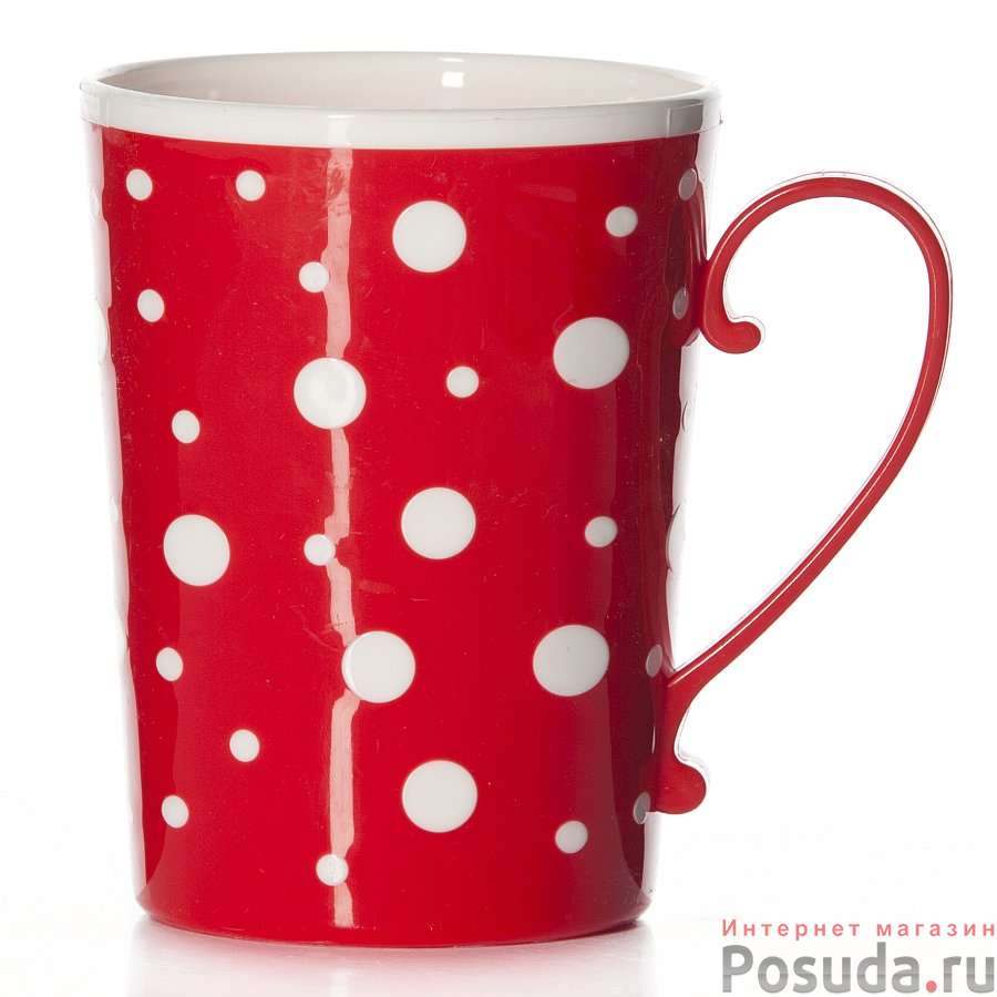 Кружка "Горошек", объем 350 мл (цвет бело-красный)