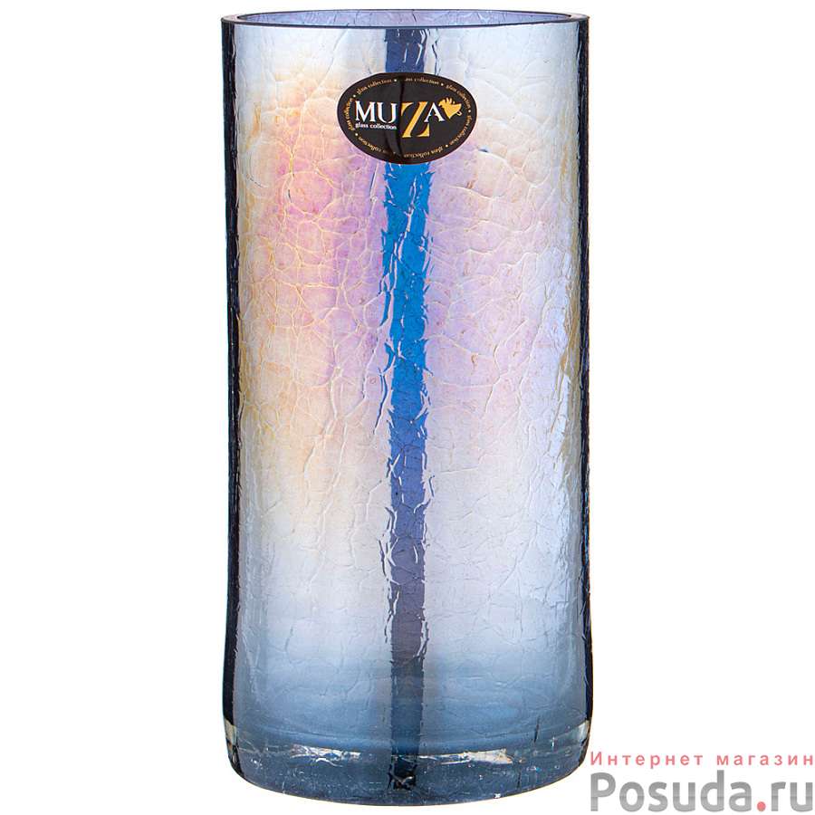 Ваза декоративная цилиндр Cracle blue диаметр 12 см высота 25 см