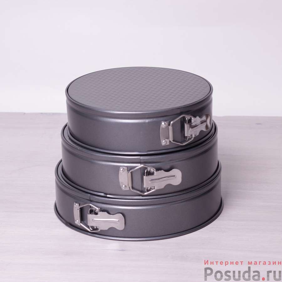 Набор разъемных форм для выпечки 3шт Kamille (Ø24/26/28*6.5см) из углеродистой стали