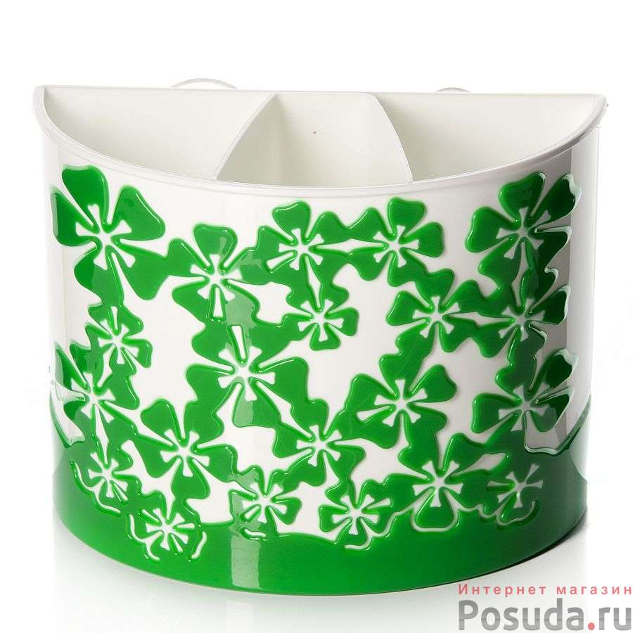 Подставка для зубных щеток "Камелия" (цвет белый с зеленым)