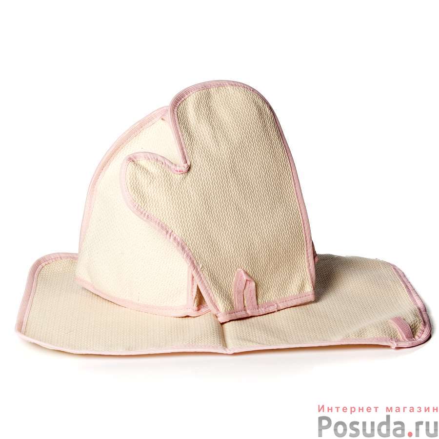 НАБОР "Нежность":шапка,коврик,руковичка (розовый.кант)