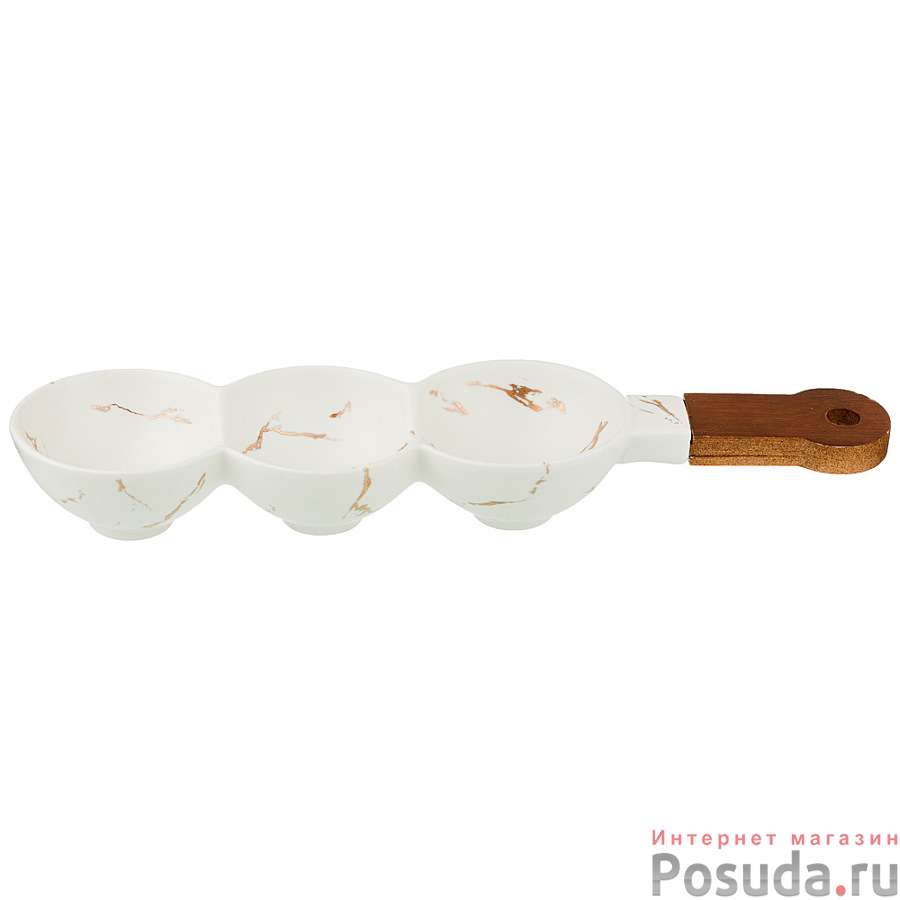 Менажница с деревянной ручкой коллекция Золотой мрамор цвет: white 38*10*5,3 см