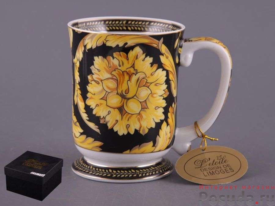 Кружка "ЖЕЛТЫЙ ЦВЕТОК НА ЧЕРНОМ" 450 мл.под.упак.