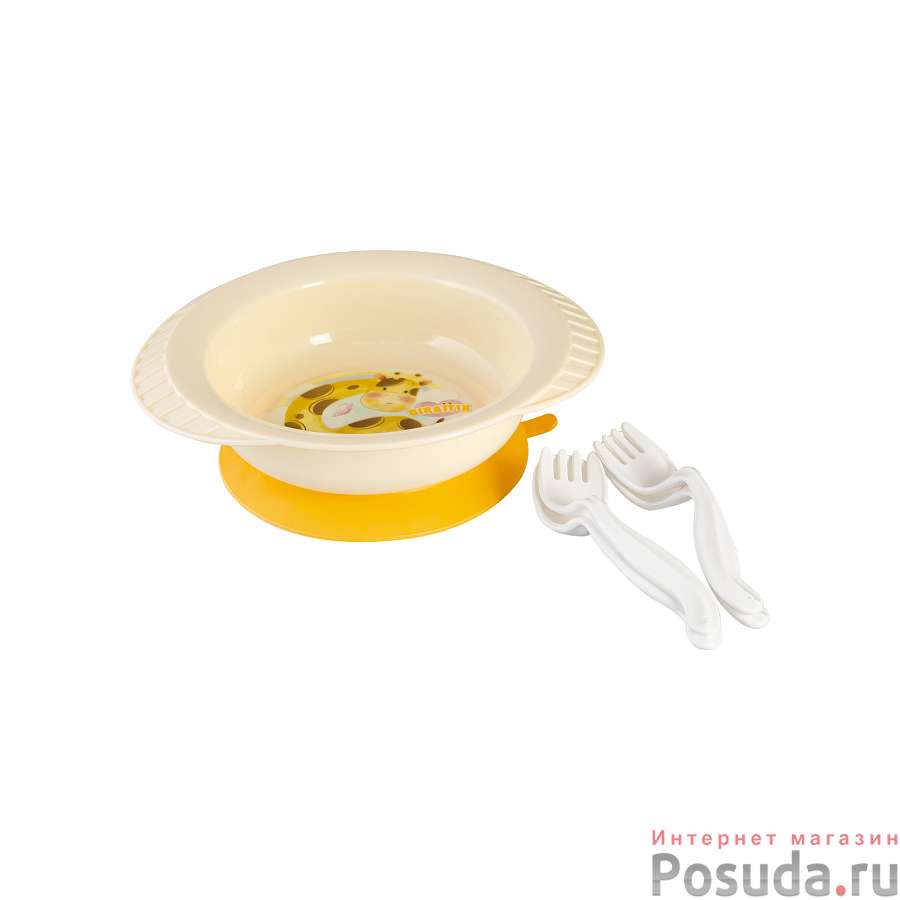 ТАРЕЛКА ДЕТСКАЯ  С НАБОРОМ ВИЛОК И ЛОЖЕК, Giraffix