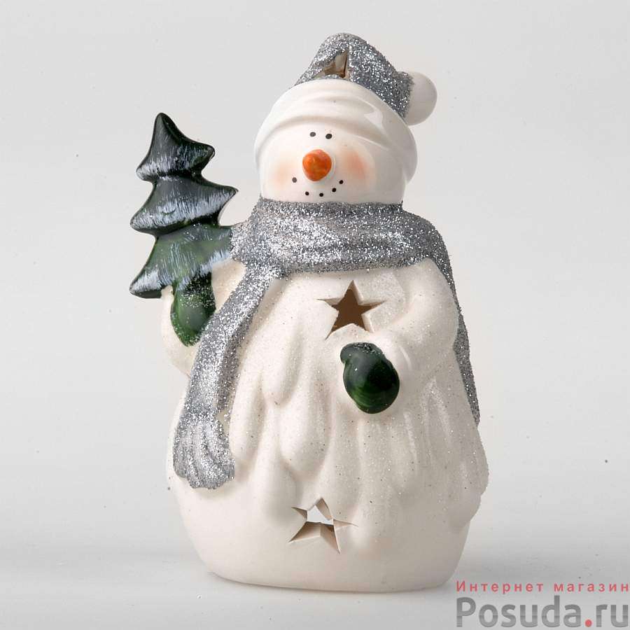 Подсвечник House & Holder "Снеговик с елкой", Н=14 см