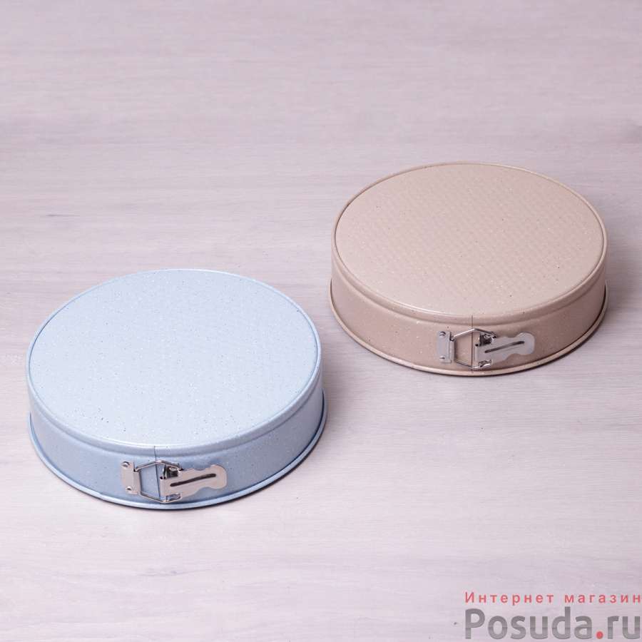 Набор разъемных форм для выпечки 3шт Kamille (Ø24/26/28*6.5см)из углеродистой стали(голубой и бежевый мрамор)