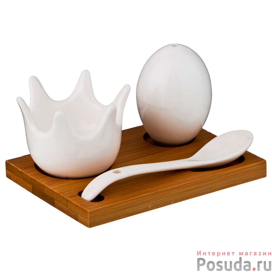 Набор для завтрака 3пр.: подставка для яйца + солонка + ложка на подставке 11,5*8 см высота=6,5 см