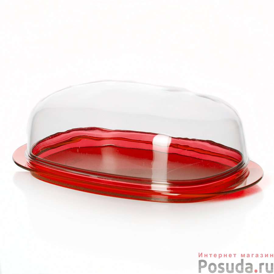 Масленка КРИСТАЛЛ, 105*190 мм, высота 60 мм (цвет красный прозрачный)