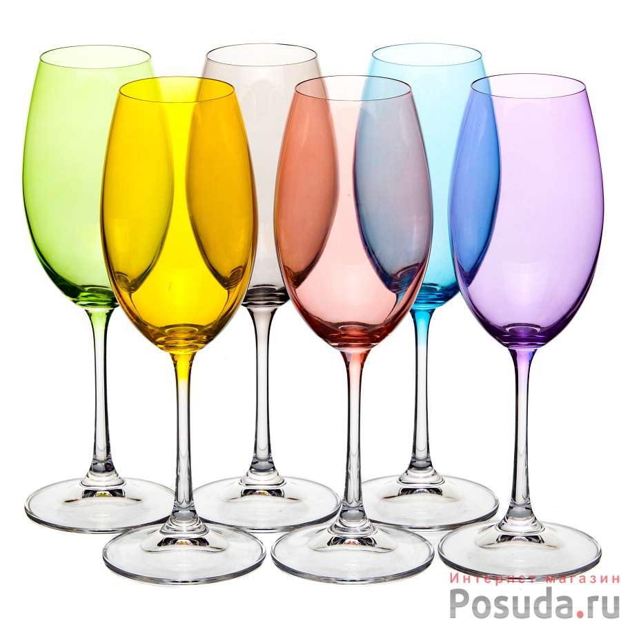 Рюмка для белого вина "MILVUS","Color mix цветная чаша", 300 мл (набор 6шт)