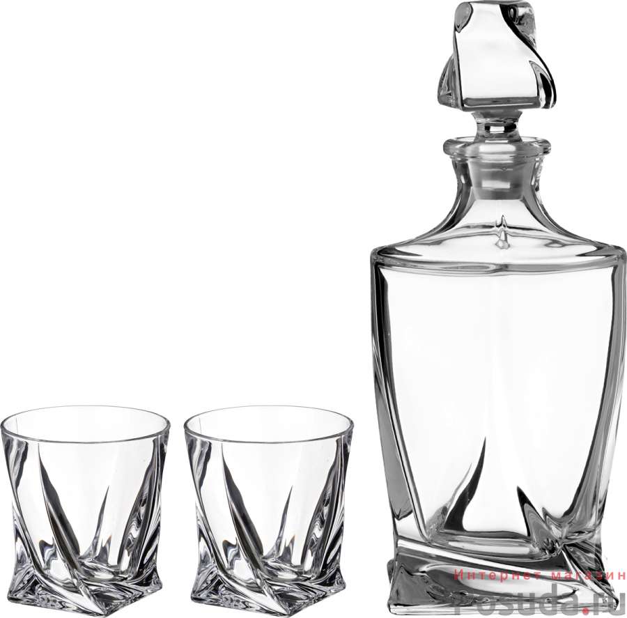 Набор для виски Квадро 3пр.: штоф+2 стакана 850/400 мл. высота=27/10 см.