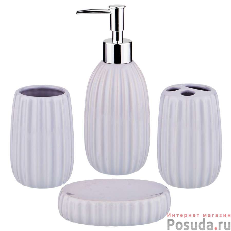 Набор для ванной комнаты 4 пр.:дозатор для мыла, мыльница, стакан для зубных щеток , стакан (кор=12к