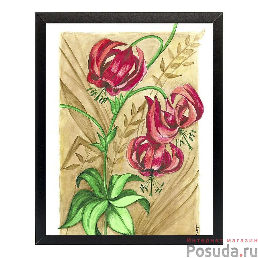 Картина "красные лилии акварель" 40х50 см (матовая бумага)