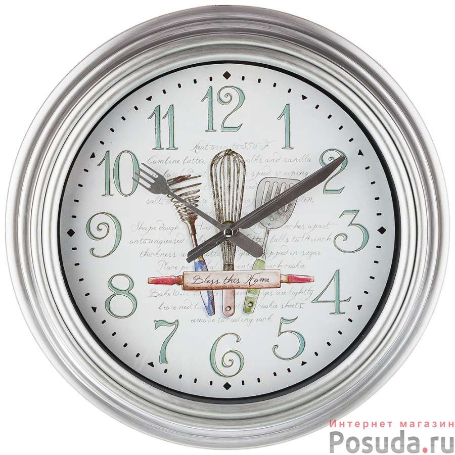 Часы настенные кварцевые Chef kitchen диаметр=31 см. диаметр циферблата=22,5 см. цвет: серебро (к
