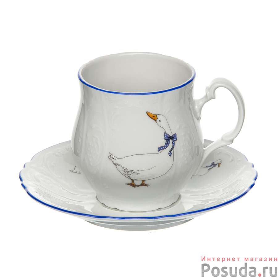Чашка для чая 310 мл с блюдцем 160 мм; "Bernadotte", декор "Гуси"