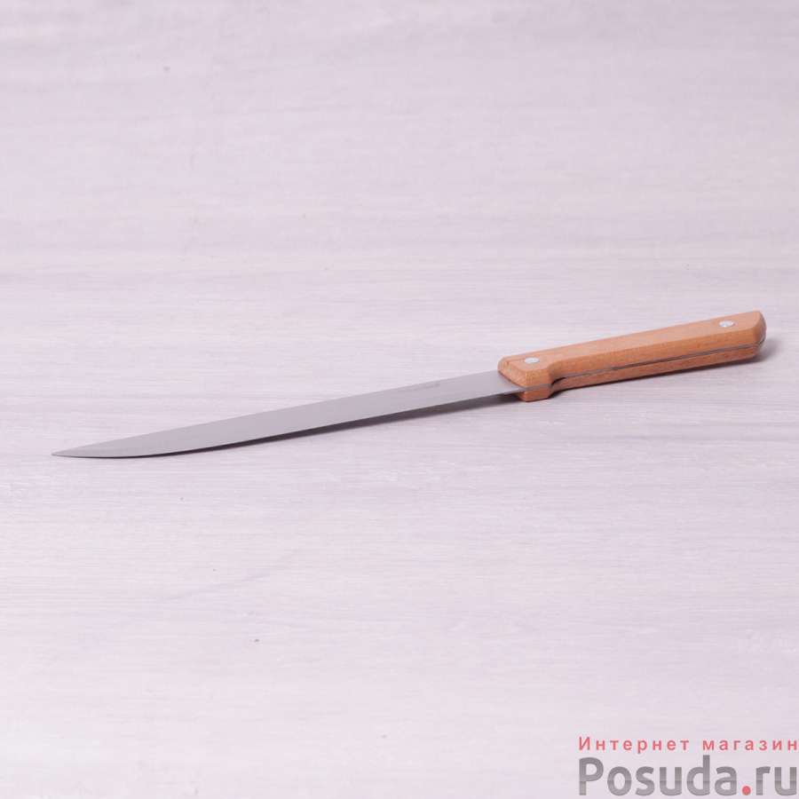 Нож для мяса из нержавеющей стали с деревянной ручкой (лезвие 20см, рукоятка 12.5см)