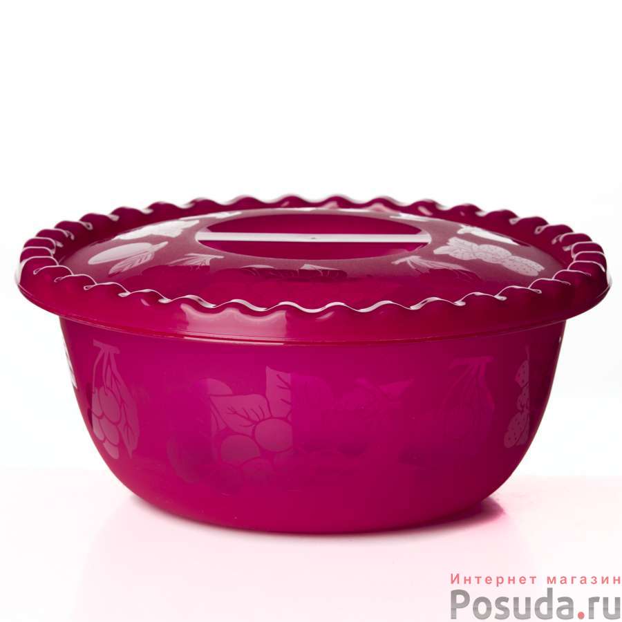 Миска круглая с крышкой 5 л (малиновый)