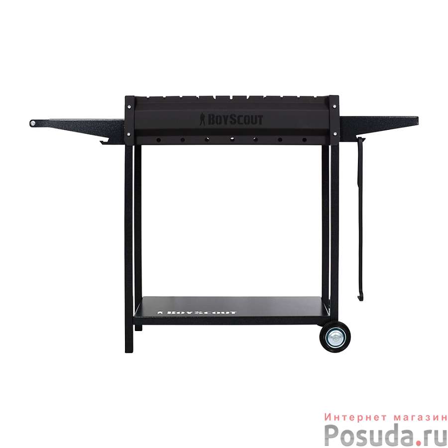BOYSCOUT  Мангал  1220x490x800 мм с 2-мя столиками, дровницей и кочергой на колесах, сталь 2 мм