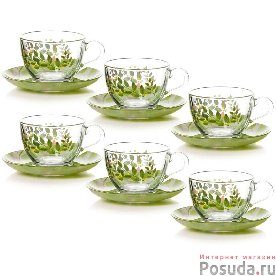 Чайный набор на 6 персон Pasabahce Butterflies, объем 215 мл