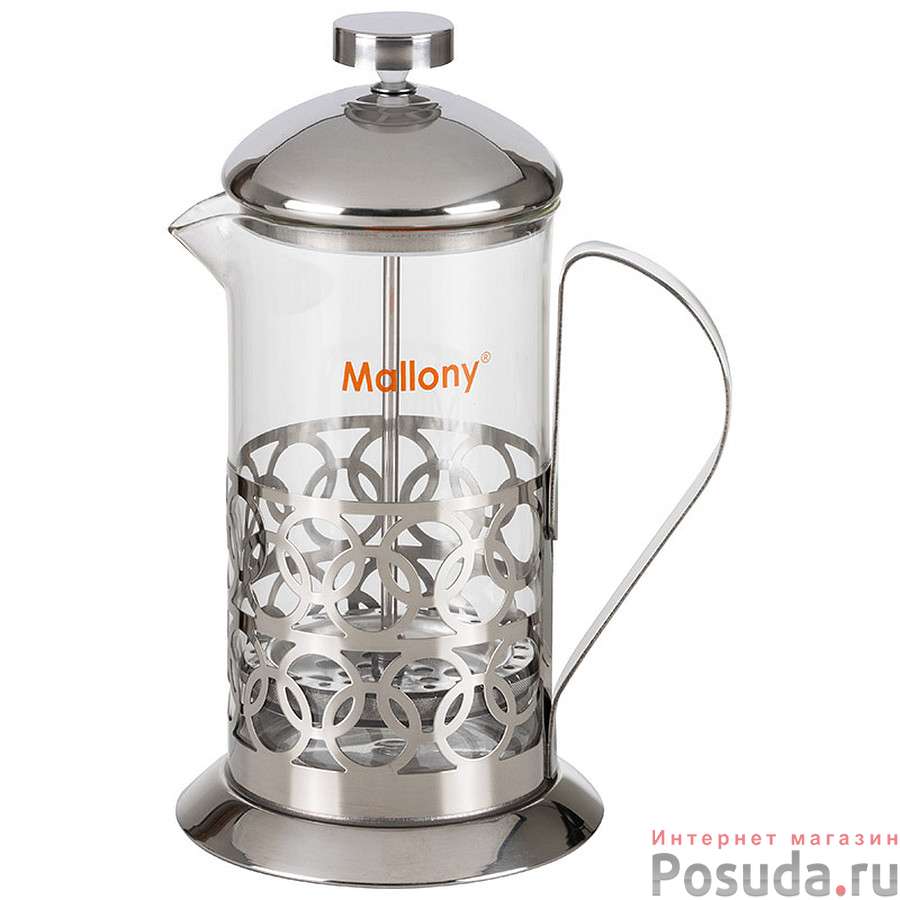 Чайник/кофейник (кофе-пресс) OLIMPIA, 600 мл, из жаропрочного стекла, в корп из нерж ст, T046-600ML