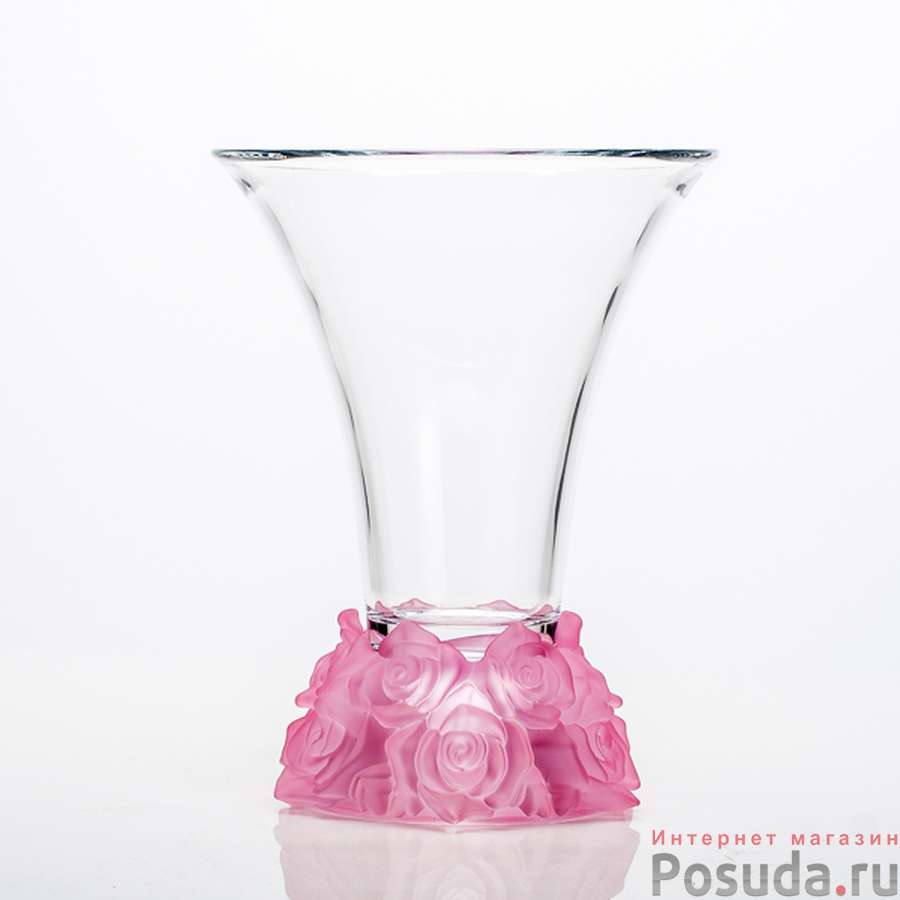 Ваза Crystalite Bohemia Rose Frost, H=25,5 см с розовым основанием