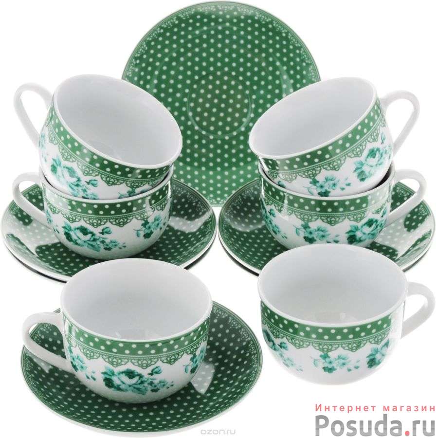 Чайный набор на 6 персон Loraine Зеленый горошек, 220 мл