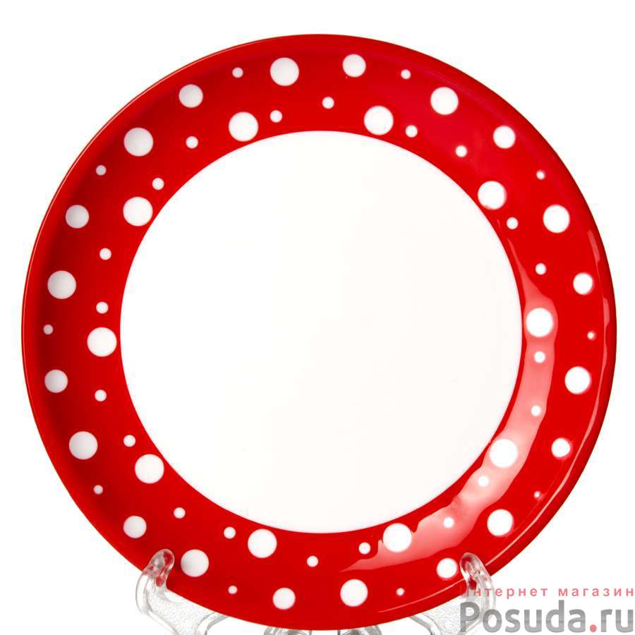 Тарелка столовая мелкая Гороше, D=19 см (бело-красная)
