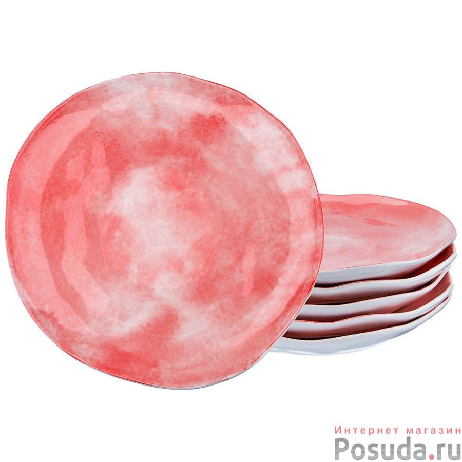 Набор тарелок десертных из 6 шт. диаметр=21 см. коллекция Парадиз цвет: розовый закат (кор=8набор.