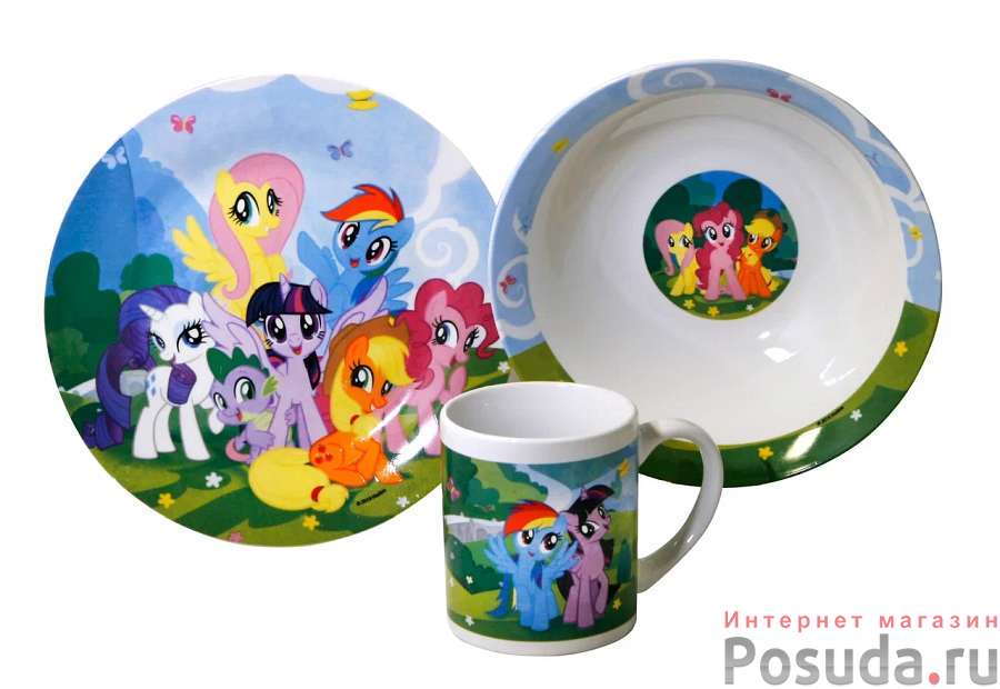 Набор "My Little Pony" 3 пр.: кружка 240 мл, миска 18 см, тарелка 19 см в под. уп.