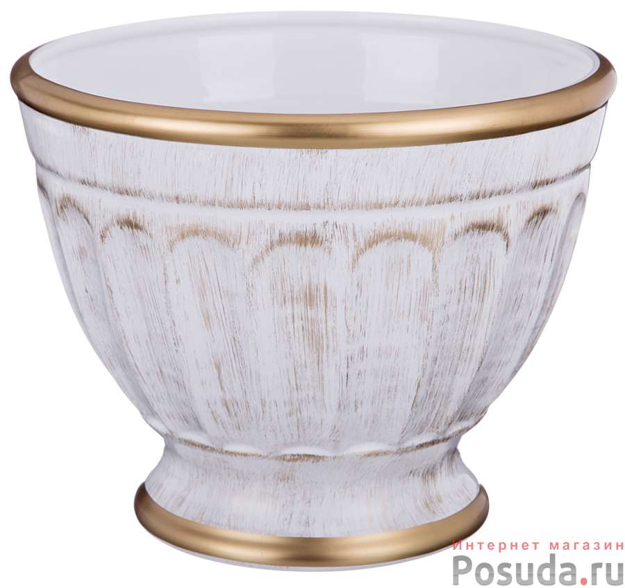Кашпо малое Элеганс белое с золотом диаметр=24 см.высота=19 см.