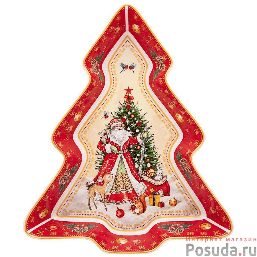 Блюдо-елка lefard Дед мороз 25х21х4 см красное 