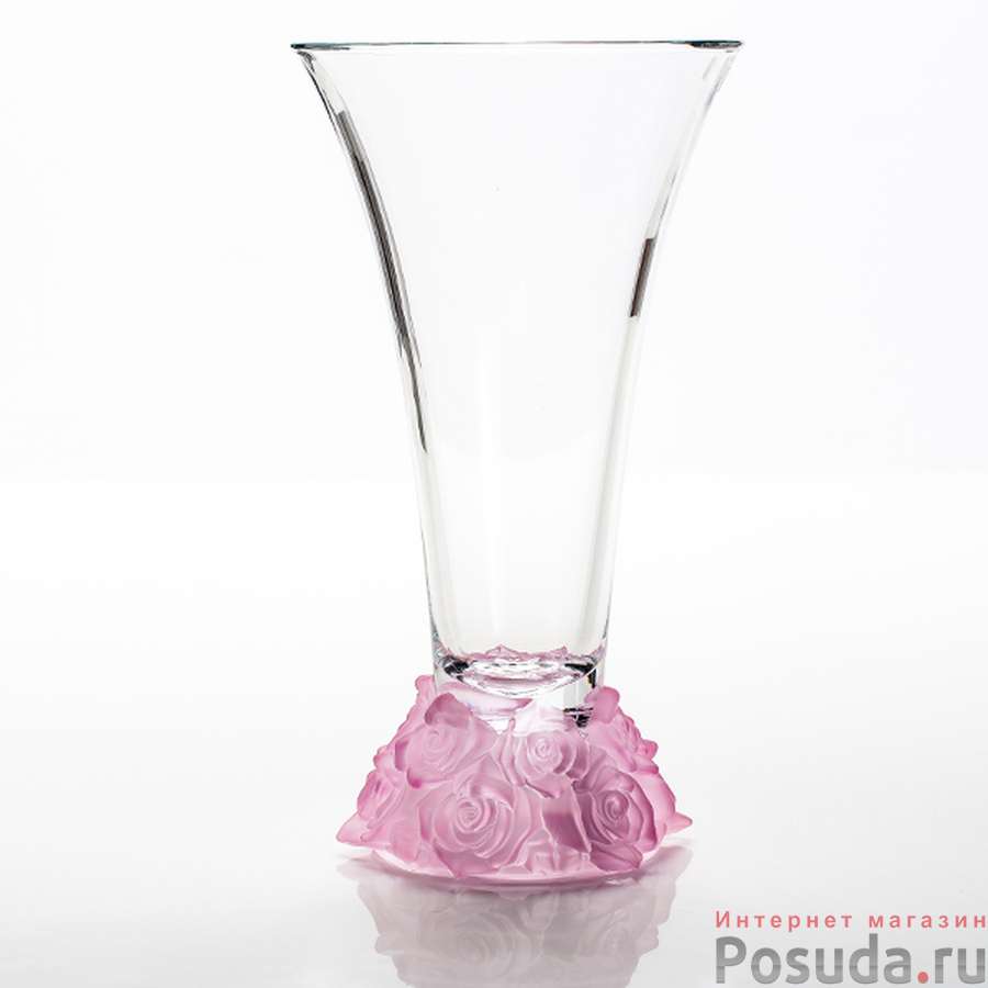 Ваза Crystalite Bohemia Rose Frost, H=35,5 см с розовым основанием