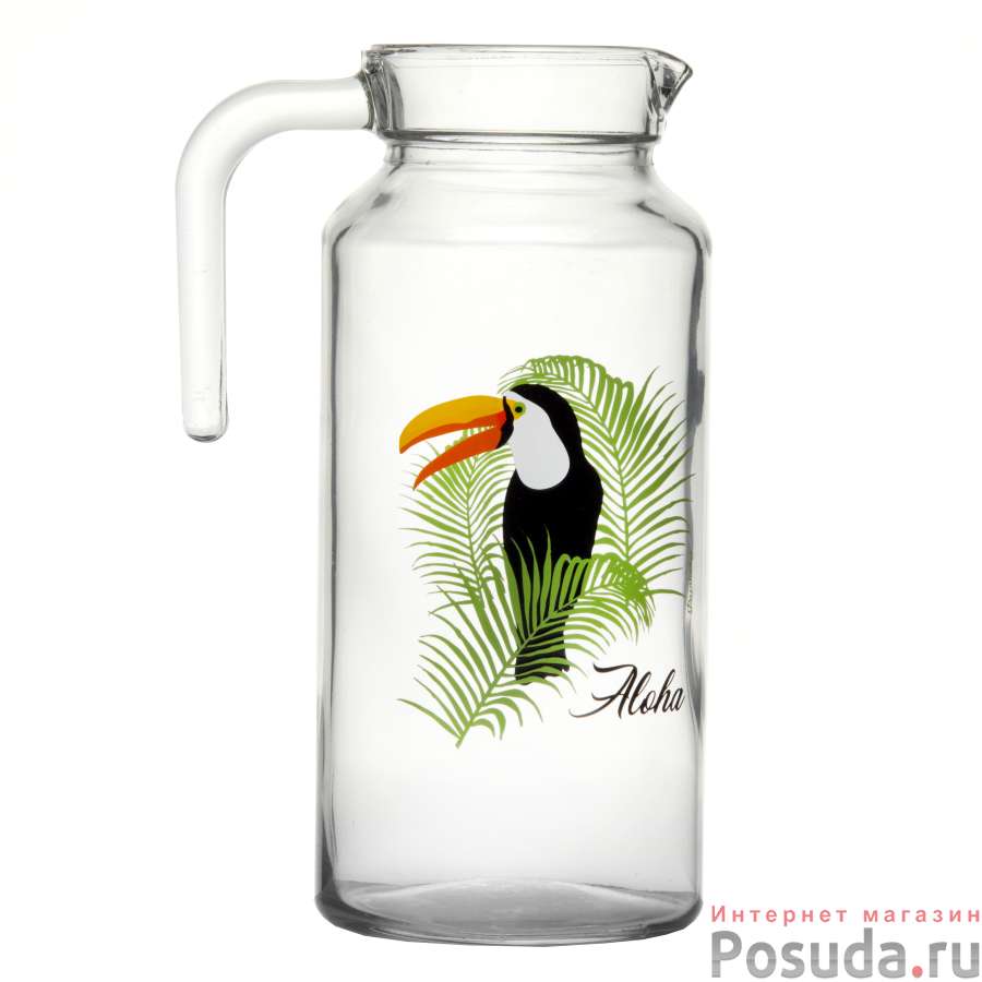 Кувшин 1300 мл Pasabahce с прозр. пластиковой крышкой Джунгли Туканы