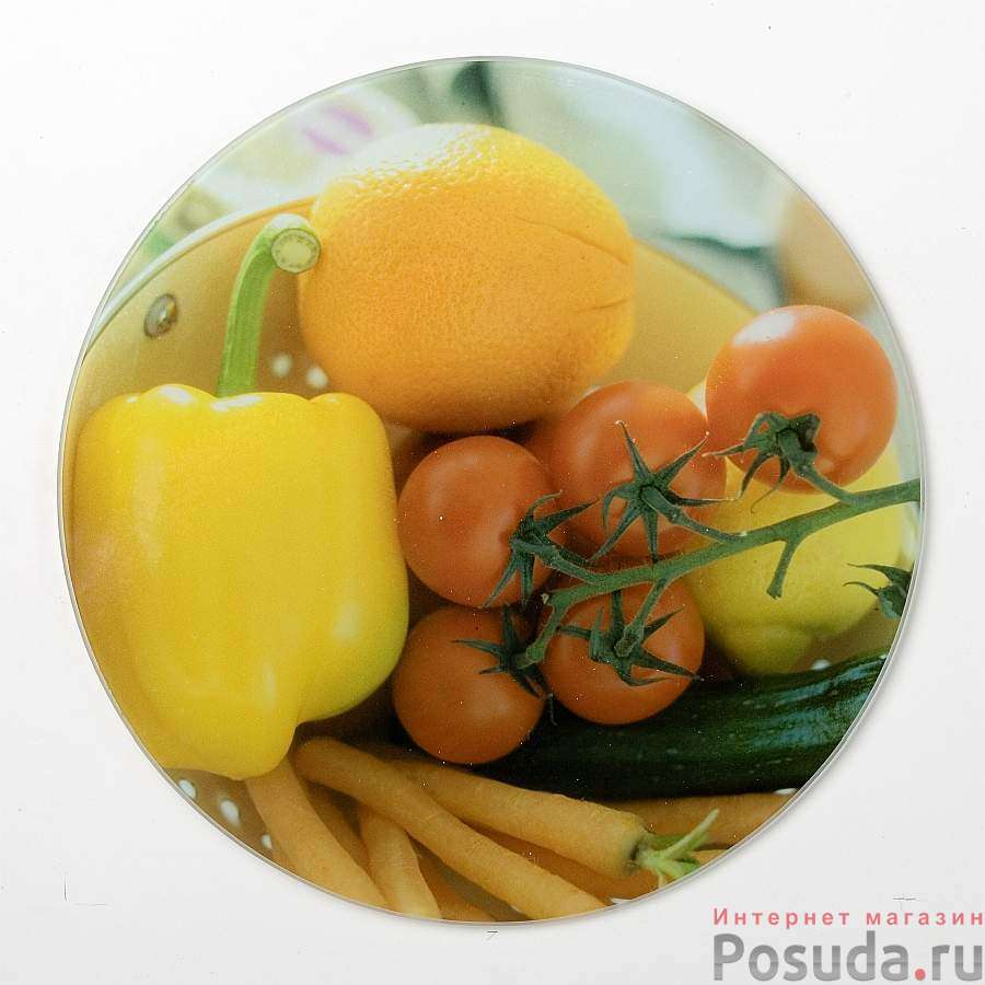 Разделочная доска, стеклянная круглая, диаметр 27 см УРОЖАЙ