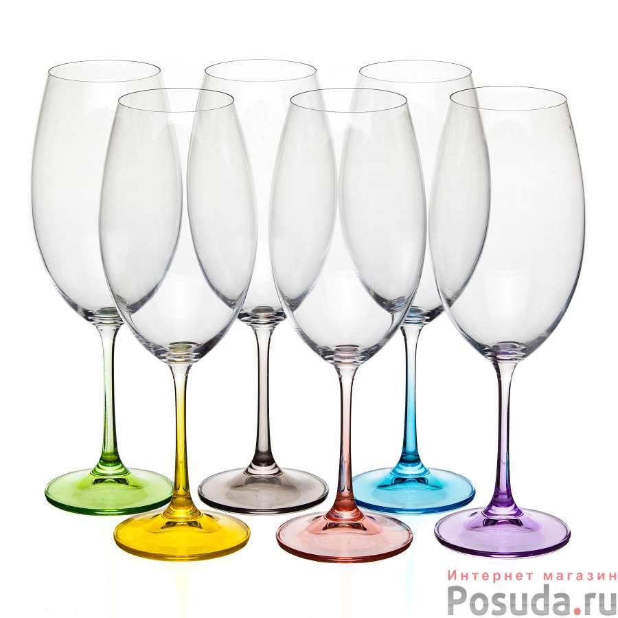 Рюмка для красного вина "MILVUS", "Color mix цветные ножки", 510 мл (набор 6шт)