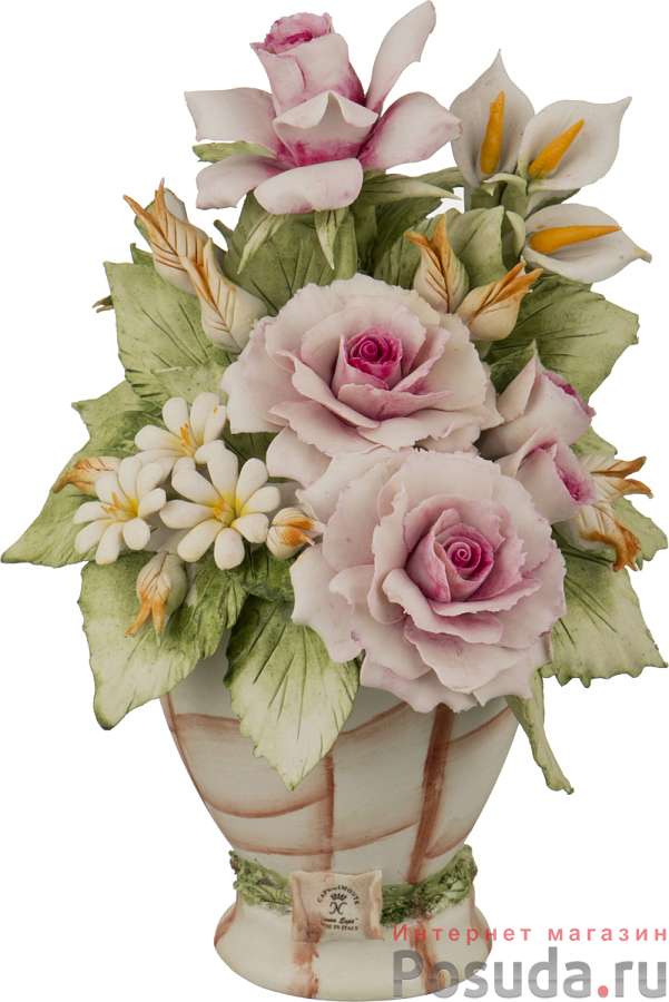 Декоративная ваза с цветами 12*12 см. высота=19 см.