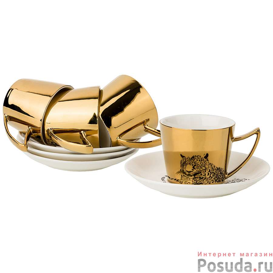 Кофейный набор Leopard на 4пер. 8пр. 90мл, золотой 
